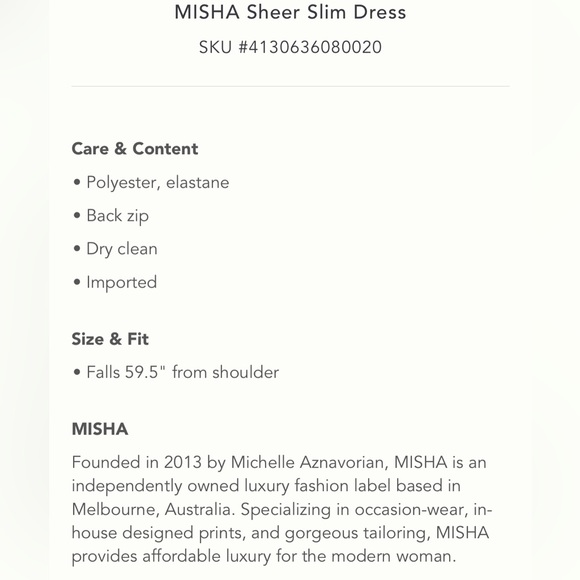 Misha Sheer Slim Dress EUC SMALL | MISHA COLLECTION - Picture 2 of 4